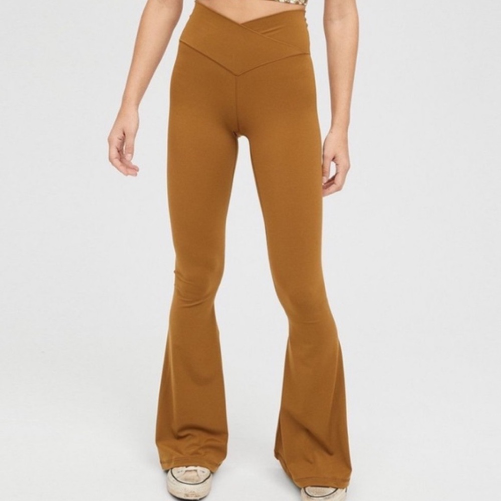 OFFLINE By Aerie High Waisted Crossover Flare Legging in Burnt Orange Color